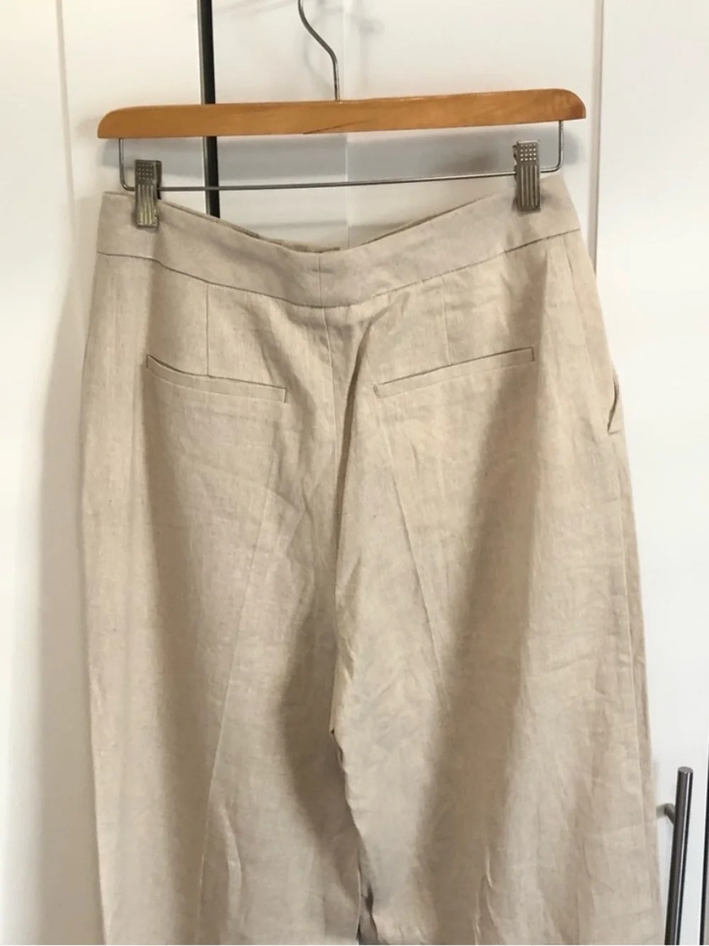 Zara Beige Tailored Straight Leg Linen-Blend Trousers